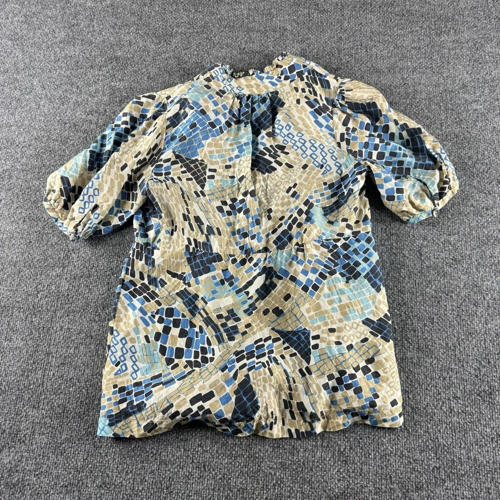 Banana Republic Blouse Womens S Multicolor Silk Puff Sleeve Tunic Geometric Top
